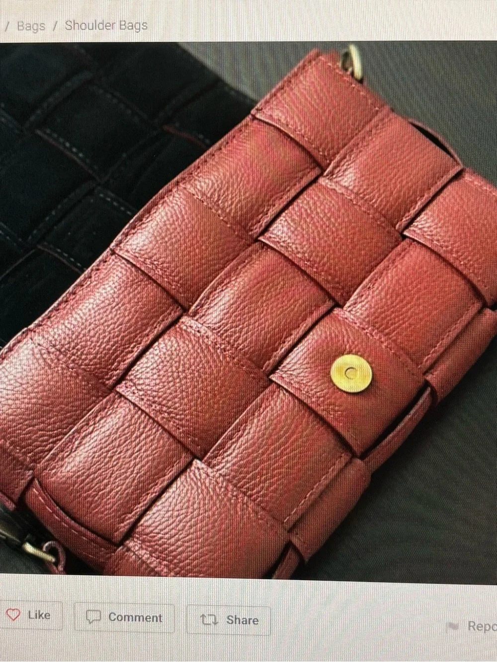 Viola Castellani Basket Weave Leather Shoulder Bag Burgundy Italian Size M